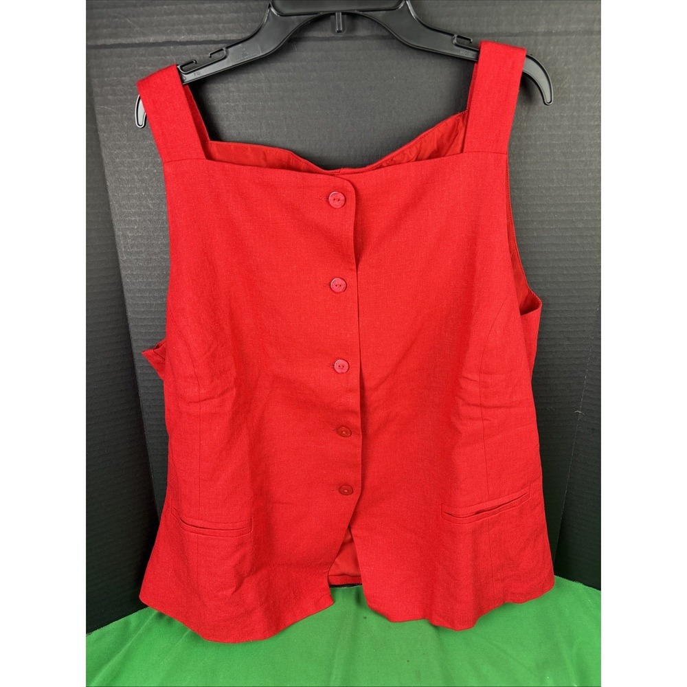 Express Womens Linen Blend Button-Up Tank Top Vest Red Size XL - Picture 6 of 6